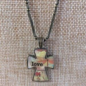 Kelly Rae Roberts Brass Tone Inspirational Love Cross Pendant Necklace